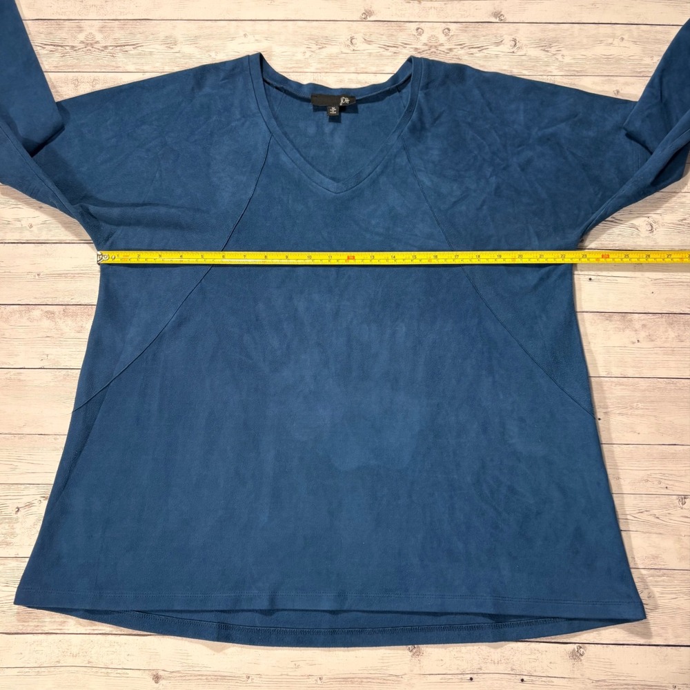 JOH Womens Blue Faux Suede V-Neck Tunic Top Long Sleeve Seam Detail M - Picture 9 of 16